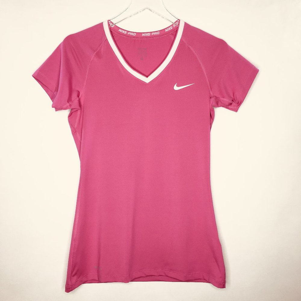 Nike Pro Dri-FIT Top Short Sleeve V-Neck Pink Size M